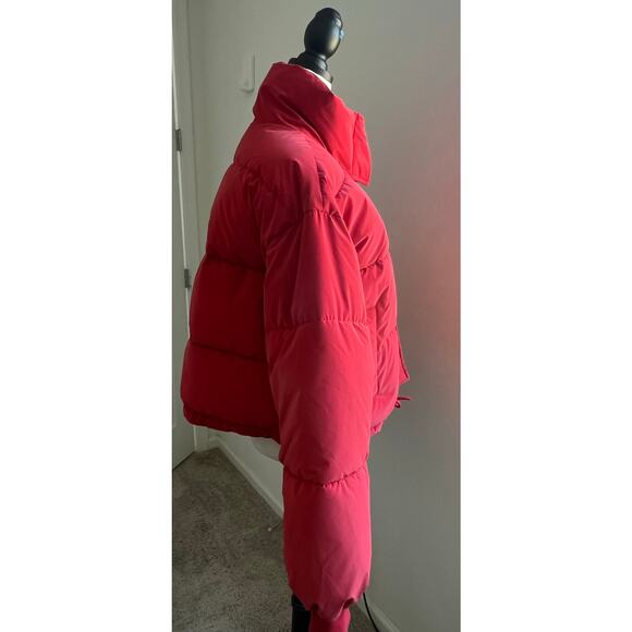 NWT GB Red Puffer Zip Front High Neckline Functional Pockets Cropped Jacket XL - Picture 4 of 13